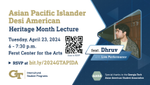 Join AASA and Intercultural Student Programs in welcoming the singer-songwriter Dhruv as our keynote speaker for APIDA Heritage Month. With roots in England and Singapore, Dhruv is a singer-songwriter and creator of the hit single "Double Take." He will be speaking on his experiences as a queer Indian man and will also be giving a brief performance!&nbsp;Click here to register.